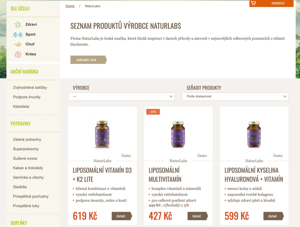 Balíček s liposomálními doplňky NaturLabs po rozbalení z e-shopu Vitalvibe