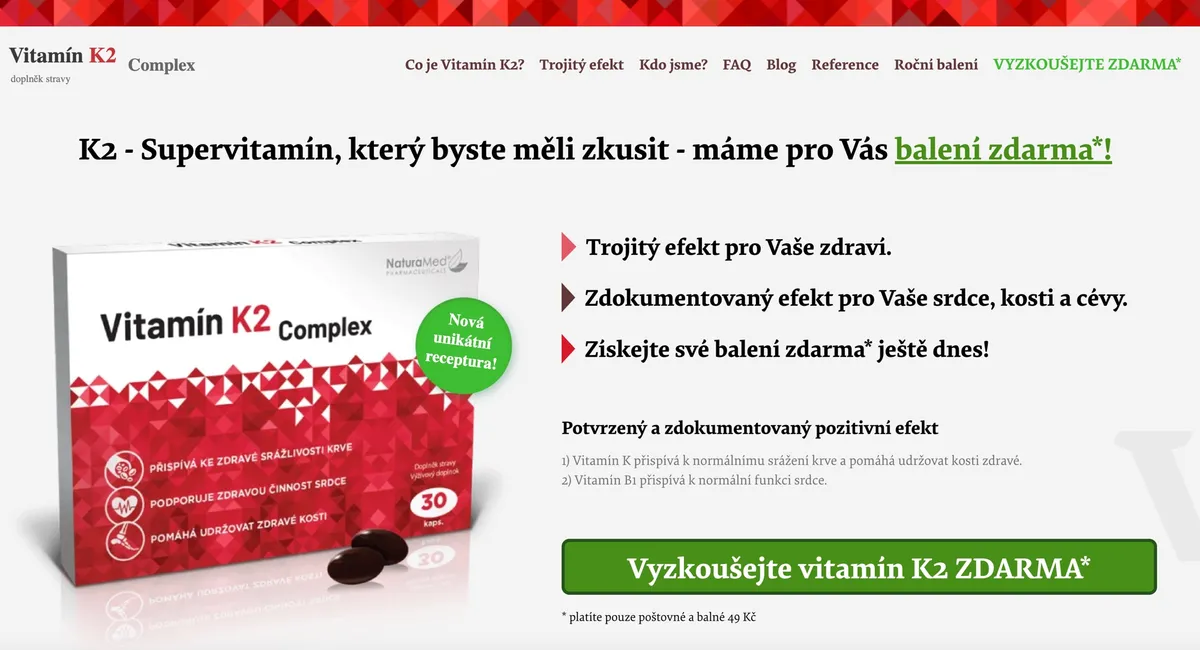 Tableta Vitamín K2 Complex s komplexem vitamínů K1, K2, D3 a B1