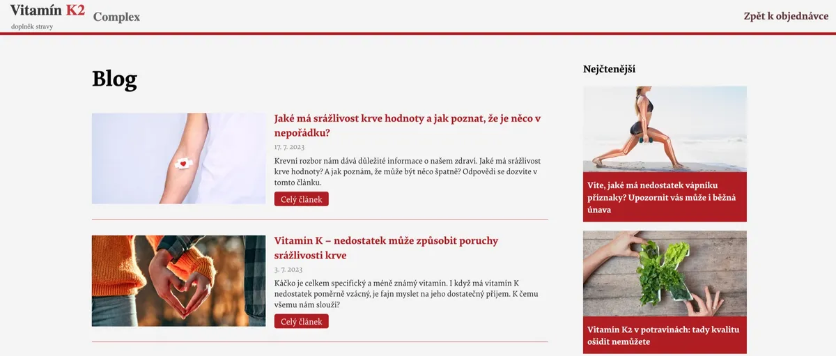 Vitamín K2 Complex, denní dávka jedné tablety u snídaně