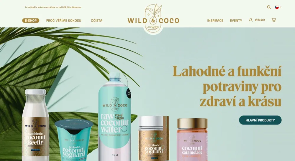 Hlavní strana e-shopu Wild & Coco s nabídkou kokosových potravin