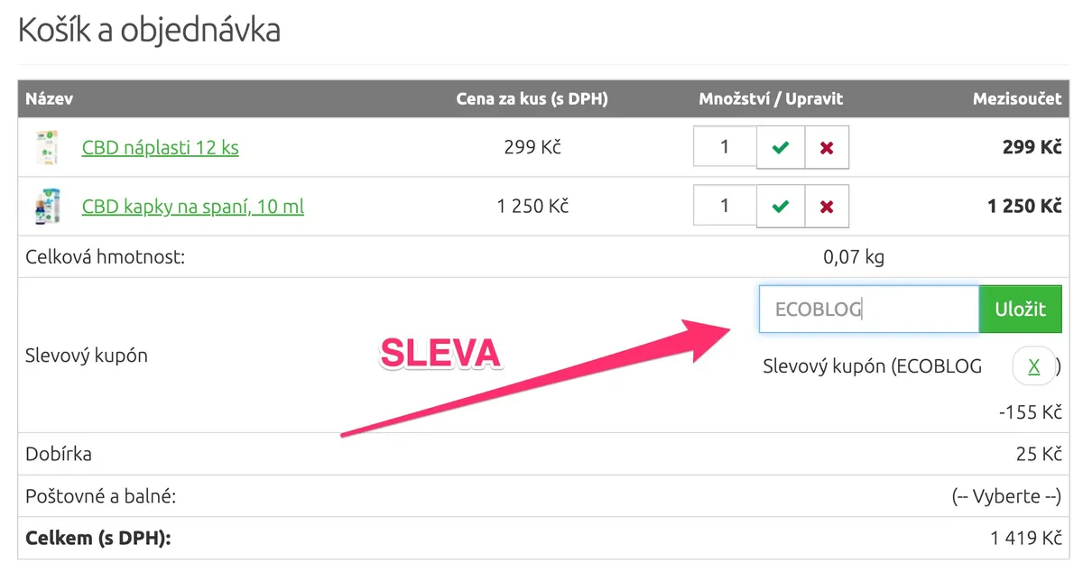 CBD náplasti a CBD olej na spaní od Zelené země vybalené z objednávky