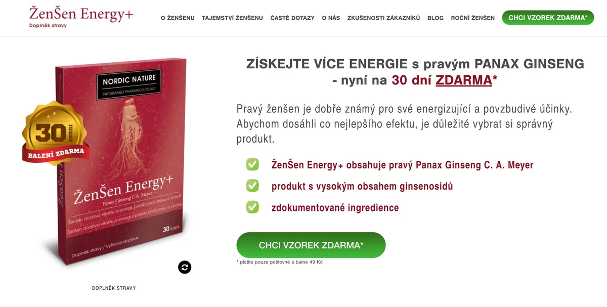 Balení doplňku stravy Ženšen Energy+ s ženšenem Panax Ginseng od firmy NaturaMed