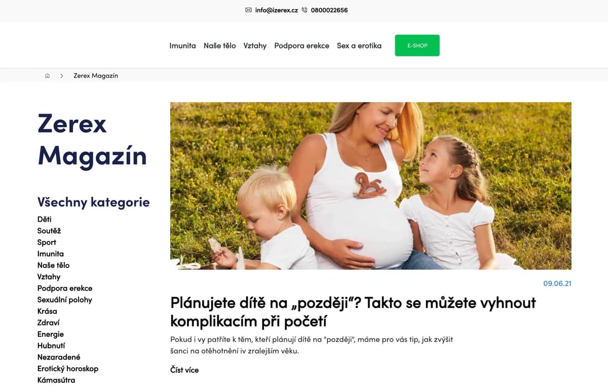 Přehled kategorií doplňků stravy v sortimentu značky Zerex