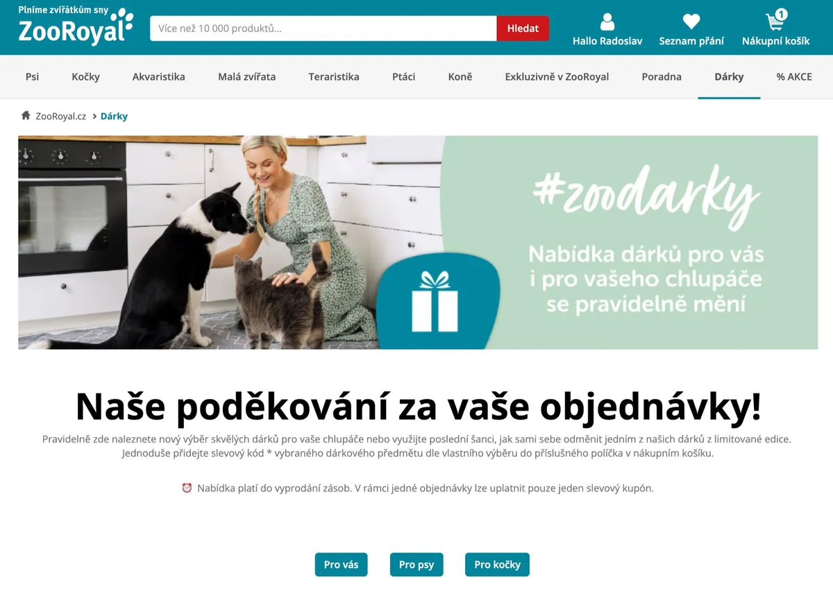 Přehled sortimentu na e-shopu ZooRoyal pro psy, kočky a další zvířata