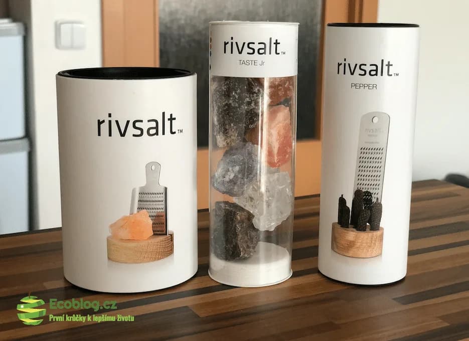 Sada Rivsalt: slánka s krystalem himálajské soli, kamenné soli a pepřenka s jávským pepřem