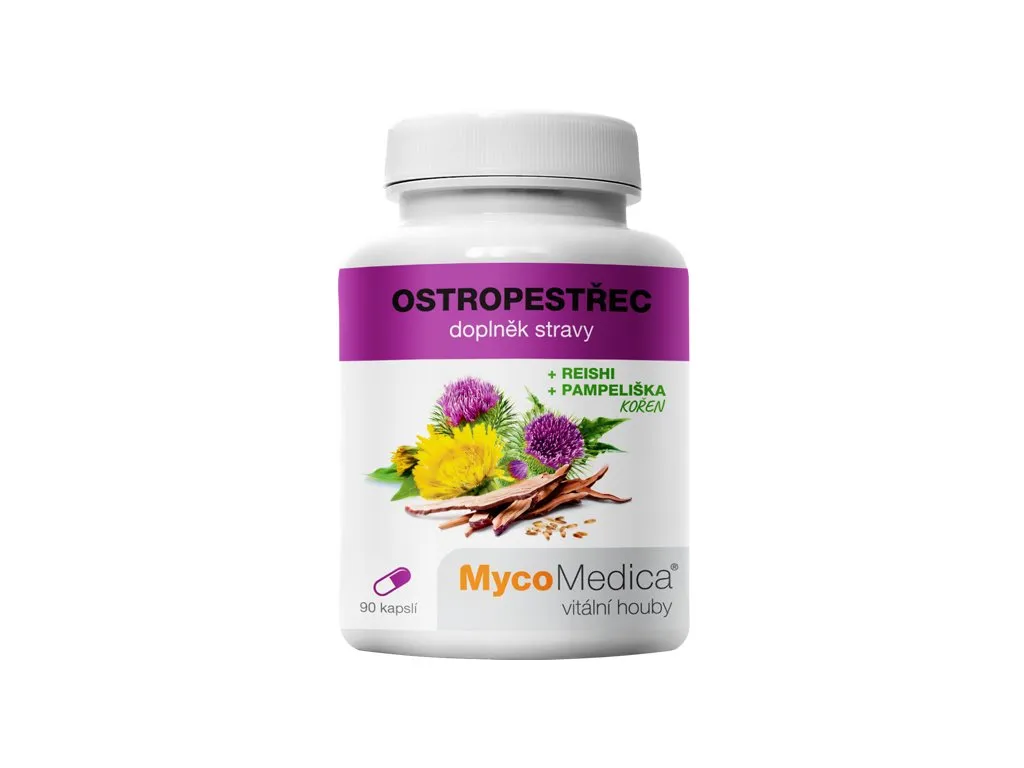 MycoMedica Ostropestřec s extraktem z reishi a kořene pampelišky na podporu jater