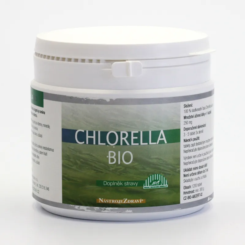 Nástroje Zdraví chlorella extra BIO, čistá sladkovodní řasa v balení