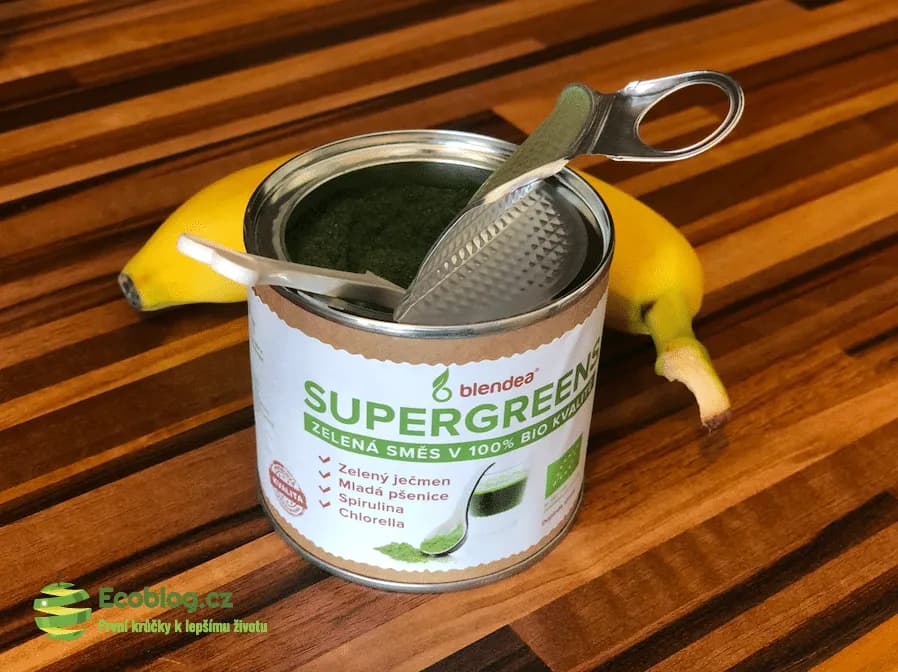 Blendea Supergreens, organická zelená směs chlorelly, spiruliny, ječmene a pšenice