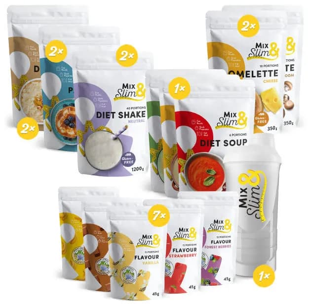 Mix & Slim, dietní koktejly, kaše a palačinky pro skládání po jednom