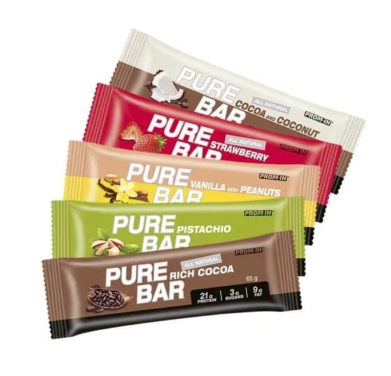 Prom-In Essential Pure Bar v příchutích kokos, jahoda, vanilka, pistácie a kakao
