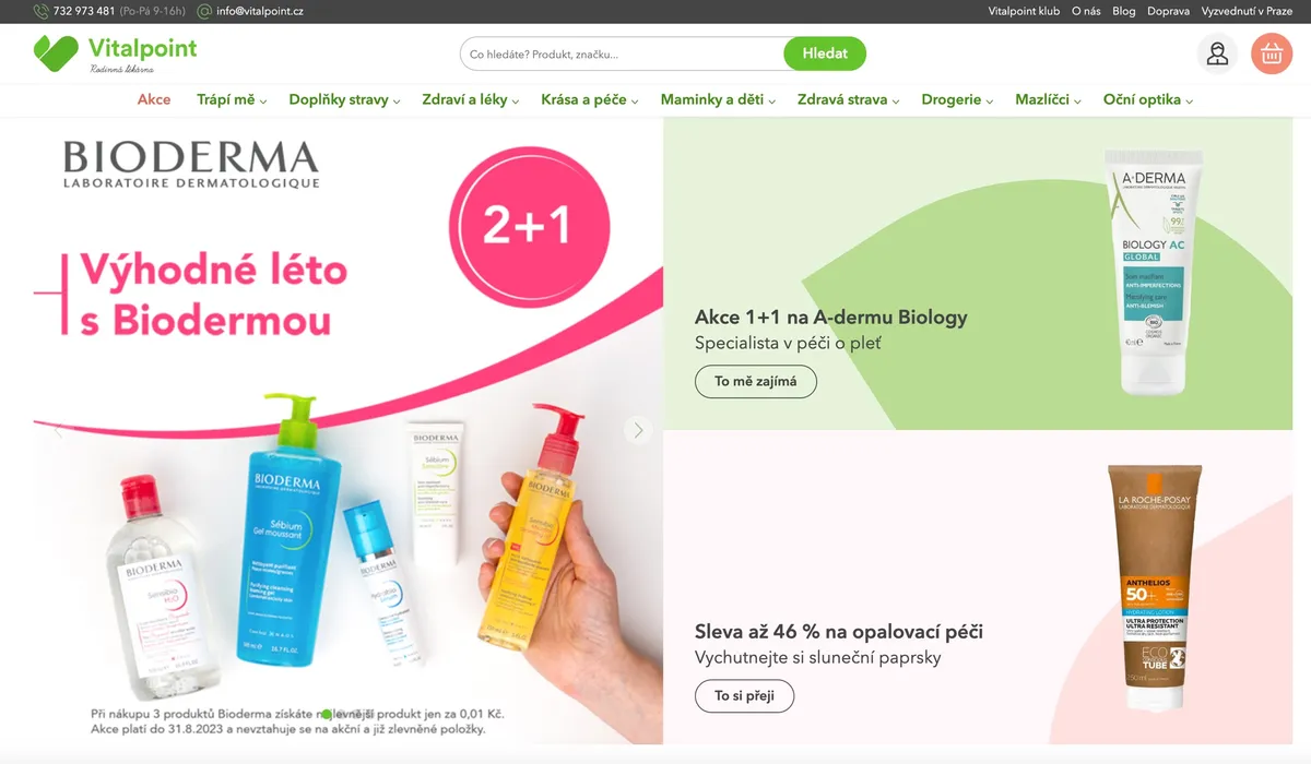 Domovská stránka internetové lékárny Vitalpoint s nabídkou produktů