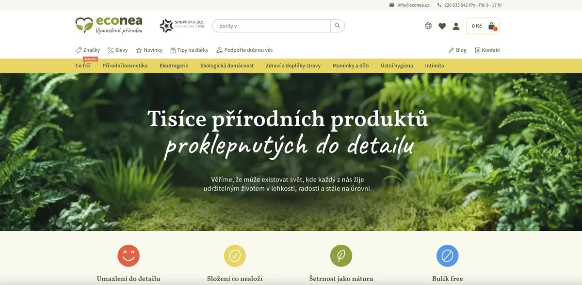 Hlavní strana ekologického e-shopu Econea